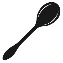 A simple black spoon lies diagonally isolated against a clean white backdrop creating minimalist art