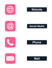 website, phone, social media and email icons on transparent background