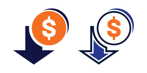 Cost reduction icon, Cost reduction icon flat fill set collection, Cost reduction sign vector