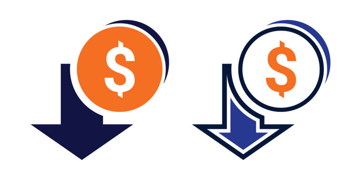 Cost reduction icon, Cost reduction icon flat fill set collection, Cost reduction sign vector