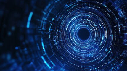 Fototapeta premium Abstract digital tunnel glowing blue circles and lines