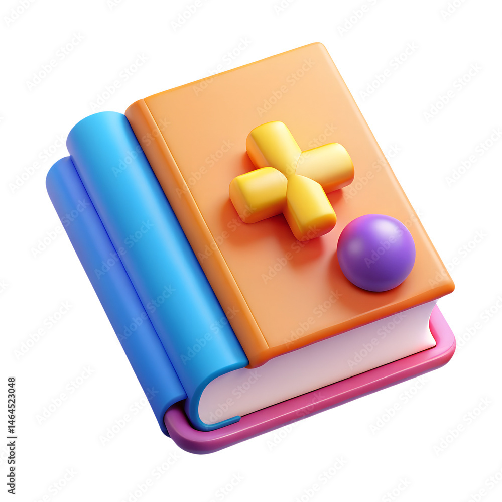 Poster vibrant 3d illustration of a colorful book with cross and sphere isolated on a white background high