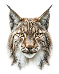Obraz premium Close-up portrait of a lynx showcasing its striking features against a plain background
