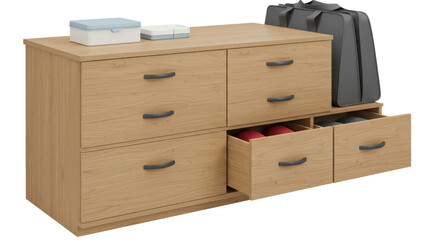 Isolated Wooden Chest of Drawers with Luggage