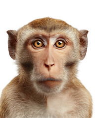 Close-up portrait of a monkey with expressive eyes against a plain background, showcasing its features