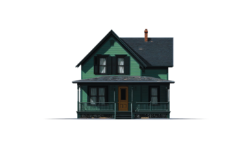 Charming Teal Green Victorian House with Porch and Dark Roof Perfect for family home or real estate imagery