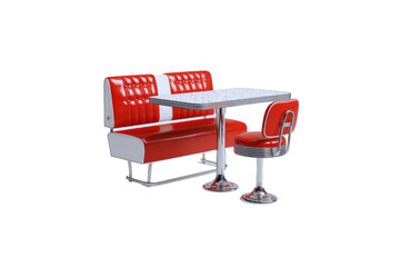 Classic Red Diner Booth Set Retro Table and Chairs for Vintage Restaurant Decor