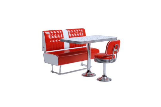 Classic Red Diner Booth Set Retro Table and Chairs for Vintage Restaurant Decor - Powered by Adobe