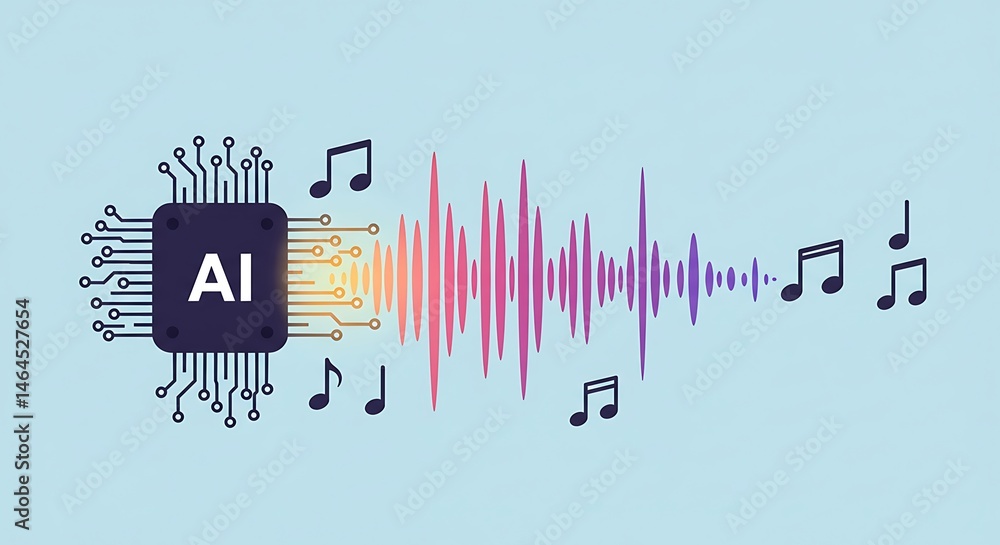 Poster this image visualizes the intersection of artificial intelligence and music creation through technol