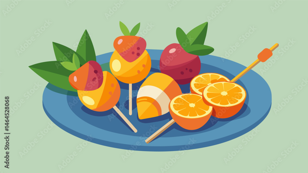 Aufkleber a platter of bitesized fruit skewers garnished with a touch of honey and mint leaves for a hint of s