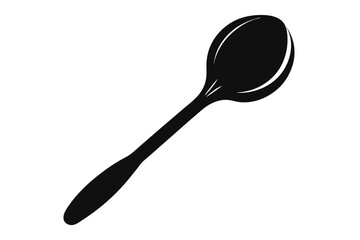 A black silhouette spoon stands out vividly against the clean white background space