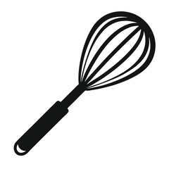 Black whisk with a round wire cage shows simplicity and kitchen use for food preparation
