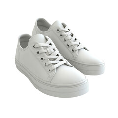 A pair of plain white canvas sneakers laces tied ready to wear