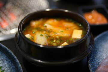 Miso soup, a typical Japanese soup, ingredients are miso (season. High quality photo