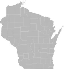 Fototapeta premium Wisconsin vector map with county boundaries (Web Mercator projection, PPT-compatible & fully editable)