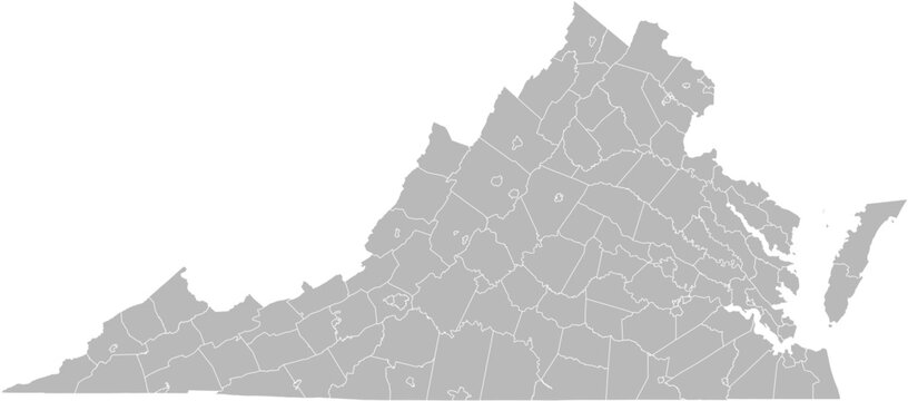 Virginia vector map with county boundaries (Web Mercator projection, PPT-compatible & fully editable)