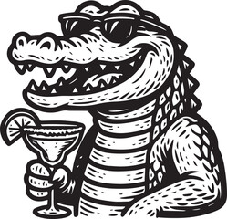 crocodile character holding a drink vector illustration