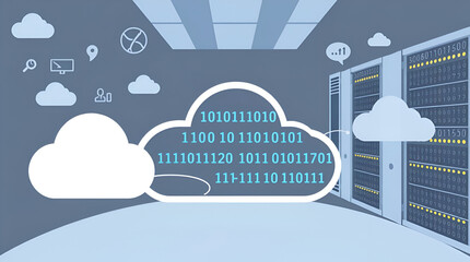 Cloud Computing Infrastructure with Binary Code Streams in High-Tech Server Environment – Futuristic Data Storage Concept, Generative Ai
