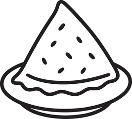 samosa on plate line art snack silhouette vector illustration. 