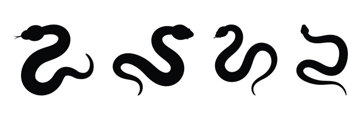 Naklejka premium Black silhouette snake, Vector illustration of a snake icon, venomous snake ideal for use in tattoo designs or aggressive branding.