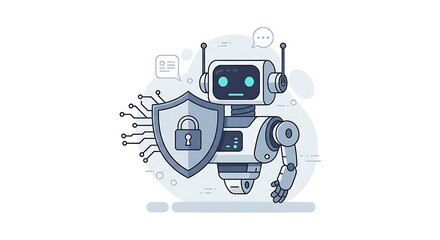 Fototapeta premium A modern robot with a shield protects the digital world in a cool and futuristic design.