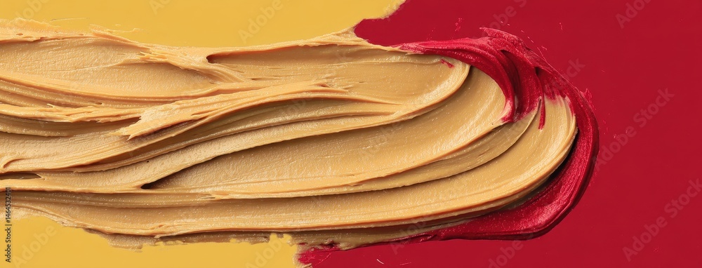 Poster creamy paint strokes in warm red and soft beige color with textured details, ideal for backgrounds a