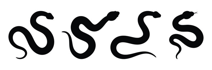 Naklejka premium Simple snake silhouette vector illustration, snake silhouette, snake vector, reptile illustration, minimal snake design, animal silhouette