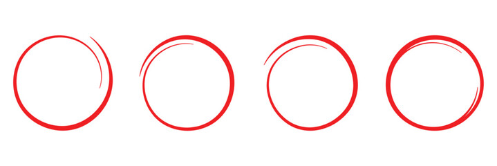 Hand drawn red circle highlight icon. Doodle vector on white background. Perfect for marking, annotating, or drawing attention to key areas in designs, presentations, or documents. Red circle icon