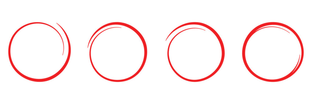 Hand drawn red circle highlight icon. Doodle vector on white background. Perfect for marking, annotating, or drawing attention to key areas in designs, presentations, or documents. Red circle icon