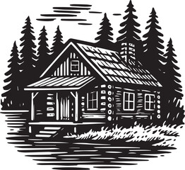 cabin by the lake vector illustration