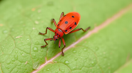 Fototapeta premium Red cotton stainer bug on a leaf