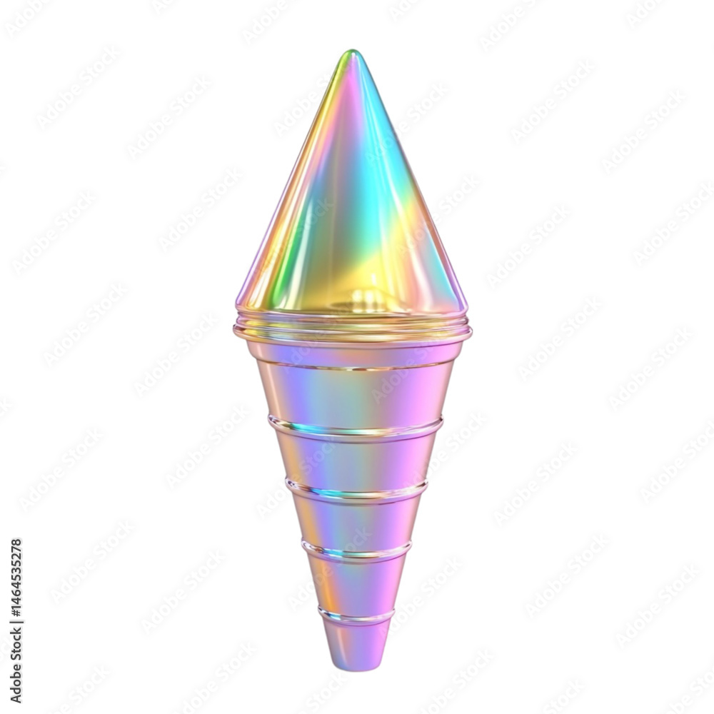 Poster iridescent cone shaped object with metallic rings design