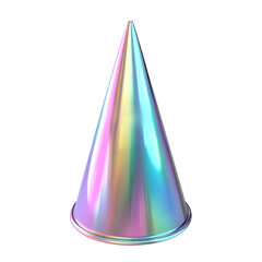Fototapeta premium Iridescent cone shape against colorful striped background abstract art