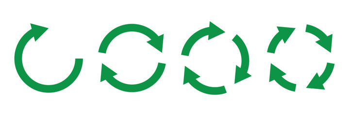 Green round recycle icons set, Simple illustration of green round circle arrow vector icon. Green round arrow icon, green recycle or circular arrow vector.