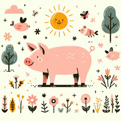 vector illustration of a pig
