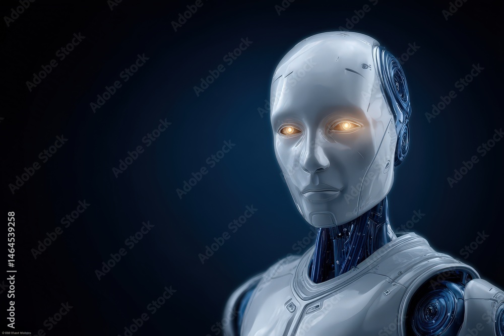 Aufkleber advanced humanoid robot face illuminated with glowing eyes depicting futuristic design showcasing ar