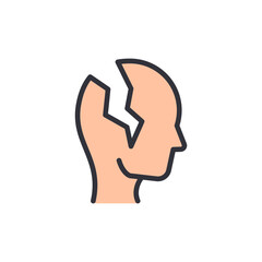 Symbolic representation of mental breakdown with cracked head profile