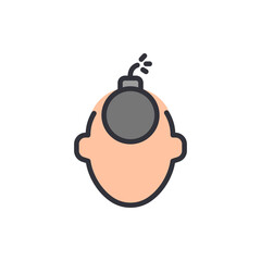 Symbolic head with bomb represents explosive idea or stress metaphor
