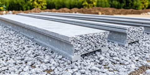 Concrete Railing Sections on Gravel Base