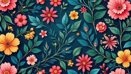 Intricate floral and foliage design for interior applications, seamless repeat , summer, beauty