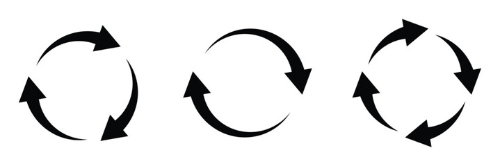 Circle Arrow icon set vector illustration, refresh icon, reload icon. Set of circle arrows rotating, different circular arrows  recycle sign, arrow clock wise rotating symbol. Design eps 10