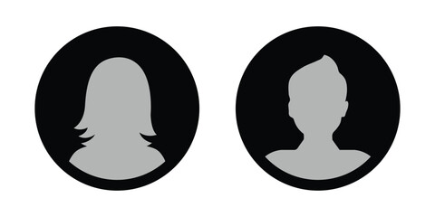 Men and women avatar silhouettes. Abstract user profile icon set. The collection features simple, anonymous human icons representing diverse people, suitable for user profiles, login screens.