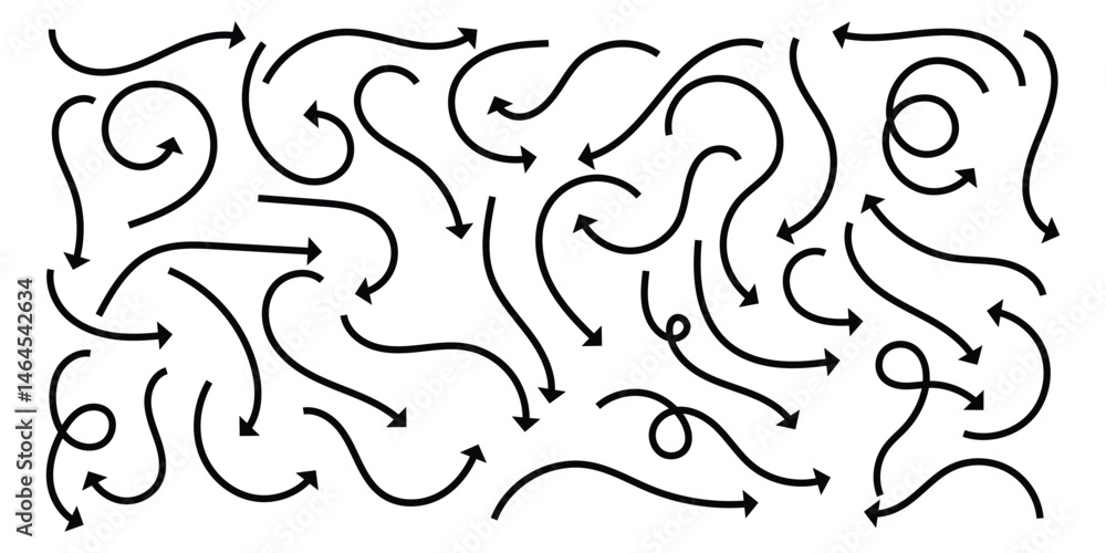 Poster set of hand drawn vector arrows. set of hand drawn vector arrows in a playful doodle style, sketched