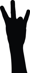Rock and Roll Hand Gesture Silhouette Icon, Heavy Metal Hand Sign Black Silhouette