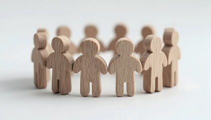Wooden figures forming a circle, symbolizing unity and community
