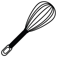 A solid black whisk with elongated handle suggests cooking preparation is underway
