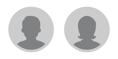 Man and woman avatar profile icons. Circle button with avatar photo silhouette vector design Male and Female face silhouette. Profile picture, portrait symbol. User icon set vector illustration.