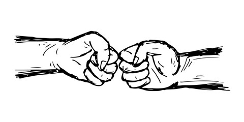 Two fists bumping together, a gesture of greeting, vector hand drawn.
