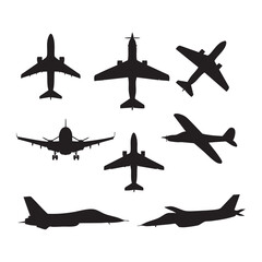 Set of plane silhouette on white background