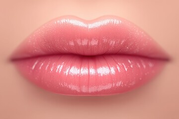 Close-up view of perfectly manicured glossy pink lips highlighted with soft illumination showcasing beauty standards and modern makeup trends evoking empowerment and allure